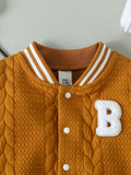 Baby Boy Baseball Jackets Toddler Letter Pattern Contrast Color Long Sleeve Buttons Front Coat Autumn Winter Outerwear 1-3Y