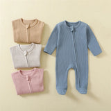 Organic Cotton Baby Rompers Waffle 100% Cotton Infant Boys Girls Jumpsuit Zipper Footed Solid Long-Sleeve Pajamas Sleepsuits