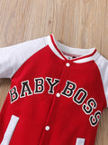 Fashionable letter printed long sleeved round neck cute and personalized baby boy jumpsuit