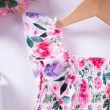 2024 Summer New Kids Dresses for Girls Floral Fly Sleeve Sleeveless Princess Dress Cute Sweet Lovely Fashion Versatile