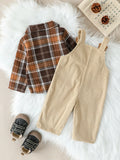 Spring Autumn Baby Boys Long Sleeve Plaid Shirt Children's Clothing +Jumpsuit Overalls Romper 2Pieces Leisure Suit For 1-3Y