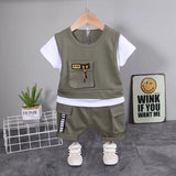 Fashion Summer Children Patchwork Clothes Baby Boy Girl Pocket T Shirt Shorts 2Pc/Set Toddler Casual Sportswear Kids Tracksuits