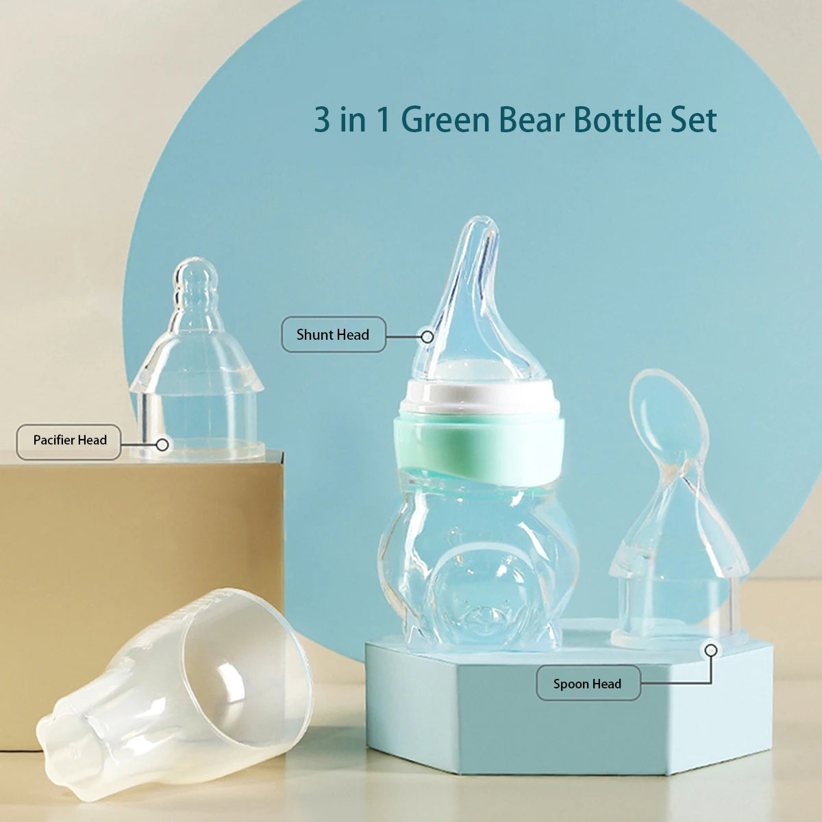 1 Pc Baby Medicine Feeder Bottle 70ml Bear Design Prevent Choking With 2 Pcs  Silicone Replacement Pacifier And Food Spoon Head