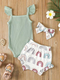 Summer Newborn Baby Girl Clothes Set  Sleeveless  Bodysuit  Printed Shorts  3pcs Clothing Suit Baby Girl Clothes