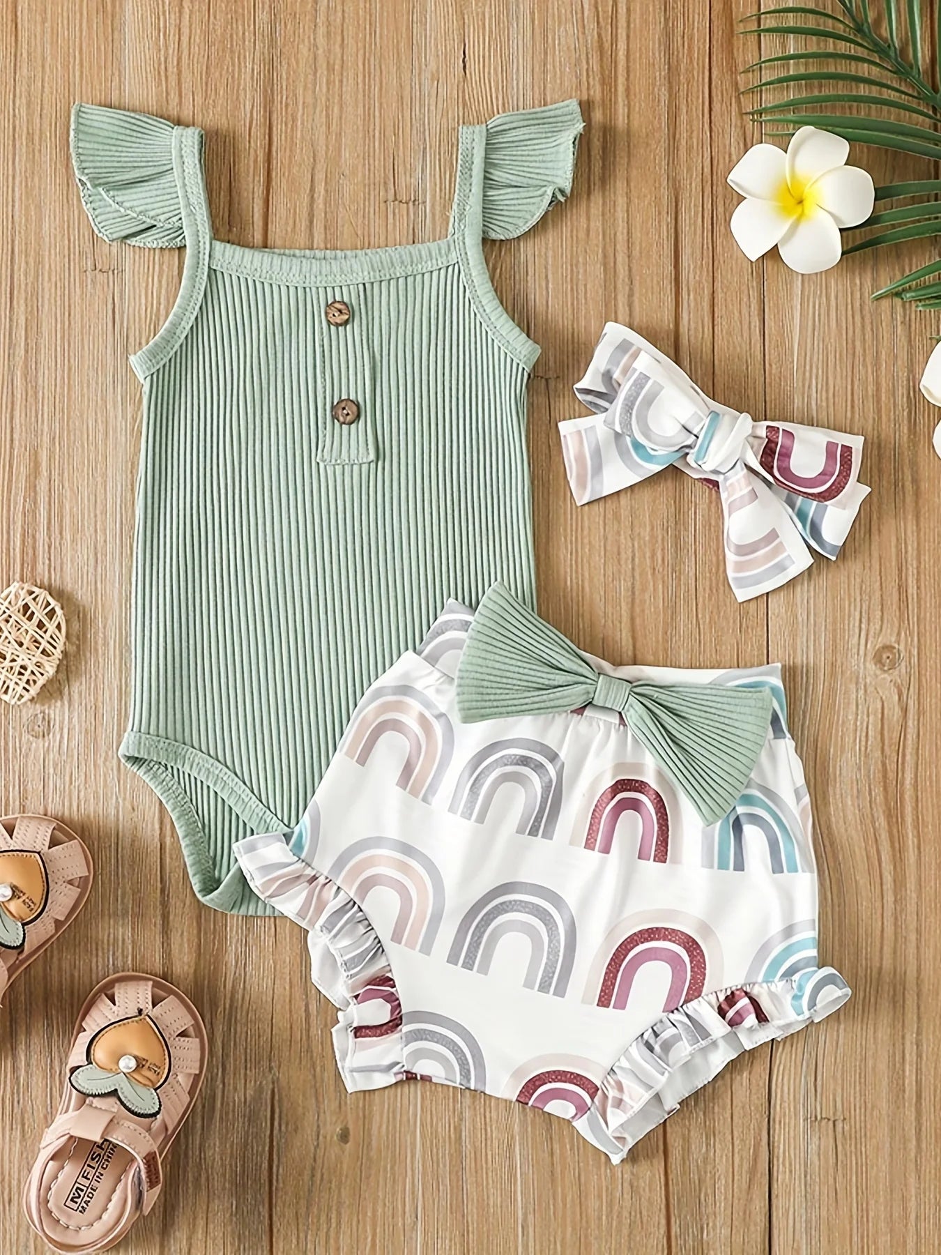 Summer Newborn Baby Girl Clothes Set  Sleeveless  Bodysuit  Printed Shorts  3pcs Clothing Suit Baby Girl Clothes