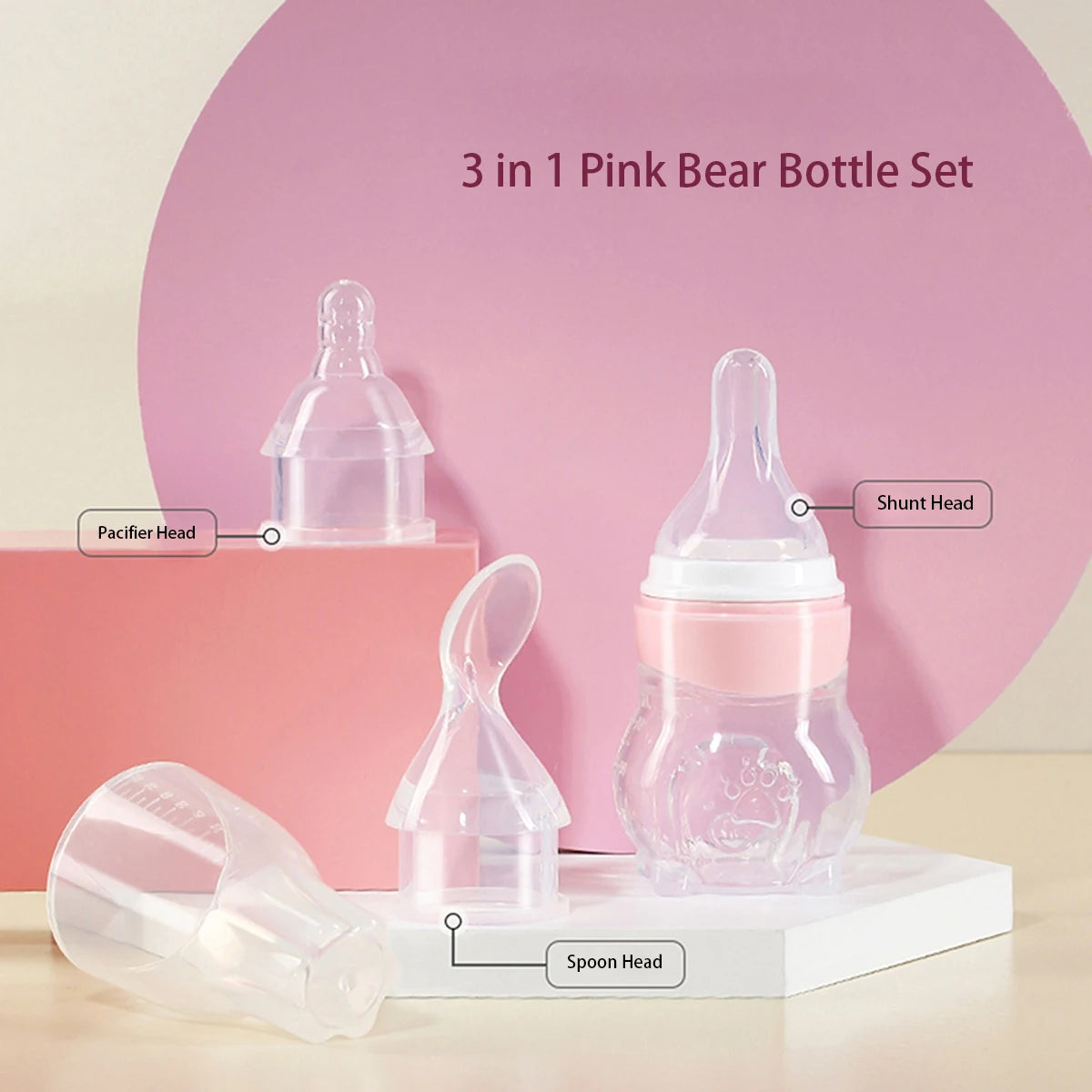 1 Pc Baby Medicine Feeder Bottle 70ml Bear Design Prevent Choking With 2 Pcs  Silicone Replacement Pacifier And Food Spoon Head