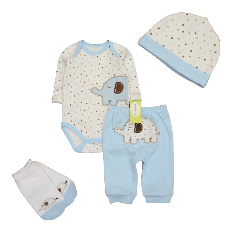 Fetchmous Baby Girl Clothes 3/4PCS/Lot Cotton Baby Boy Clothes White Hat/Bib+Pant+Bodysuits+Socks Newborn Girls Clothing Set