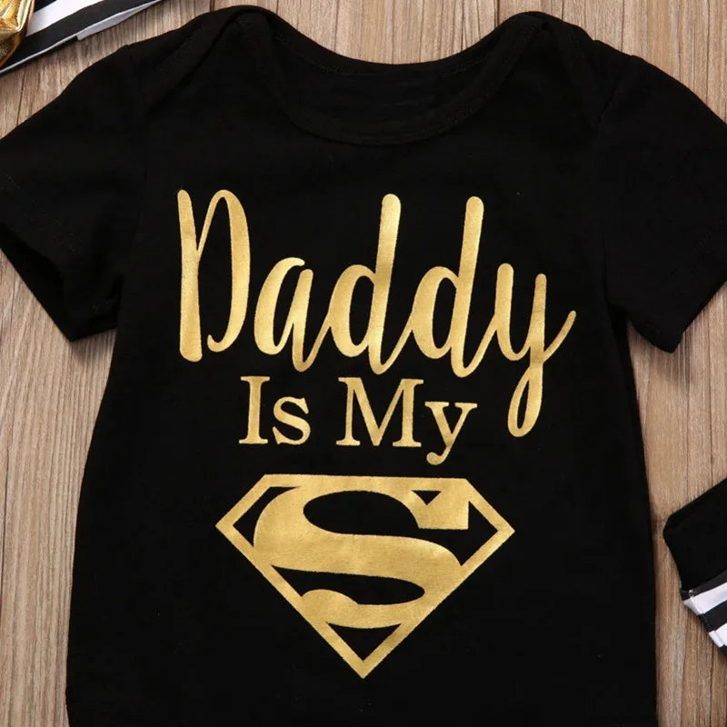 Baby Romper Newborn Baby Boys Girls Clothes Gold Daddy Is My Hero Funny Print Infant Baby Jumpsuit Cute Casual Baby Bodysuit