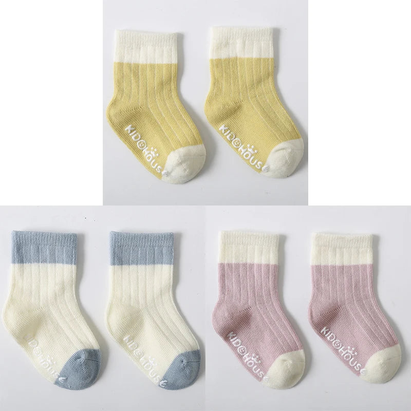 3 Pairs/lot Children's Socks Solid Striped Four Seasons Boy Anti Slip Newborn Baby Socks Cotton Infant Socks For Girls 0-36Month