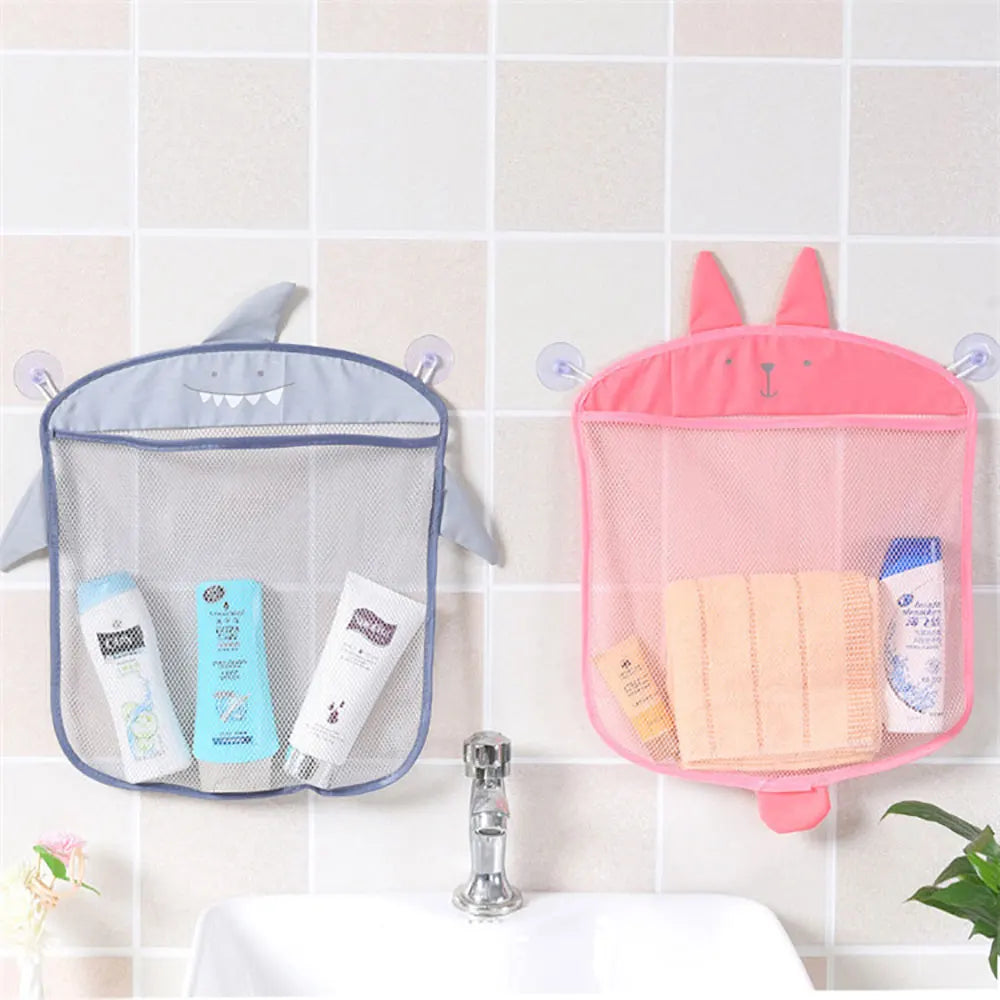 Silicone world Bathroom Sundries storage hanging bag Mesh Bag basket for Kids Bath Toys Bag Cartoon Waterproof Cloth hanging bag