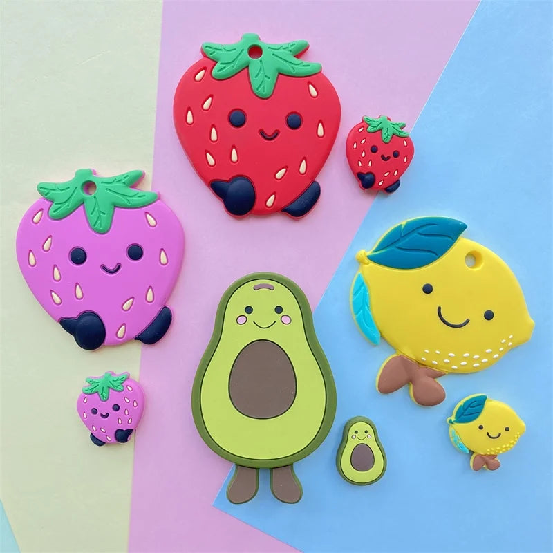 1pc BPA Free Cartoon Animals  Silicone Baby Teether Rodent Avocado Strawberry  Cactus DIY Accessories baby teething Necklace Toy