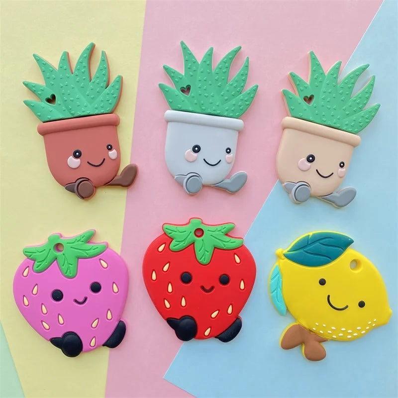 1pc BPA Free Cartoon Animals  Silicone Baby Teether Rodent Avocado Strawberry  Cactus DIY Accessories baby teething Necklace Toy