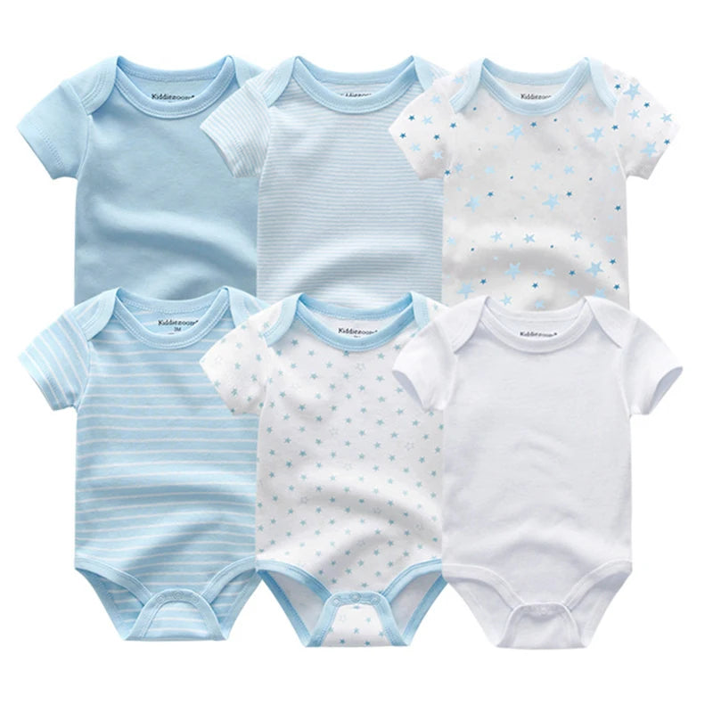 6Pieces Newborn Cotton Baby Boy Clothes Set Solid Color Sleeveless Baby Girl Clothes 0-12M Cartoon Print Bodysuits Summer Bebes