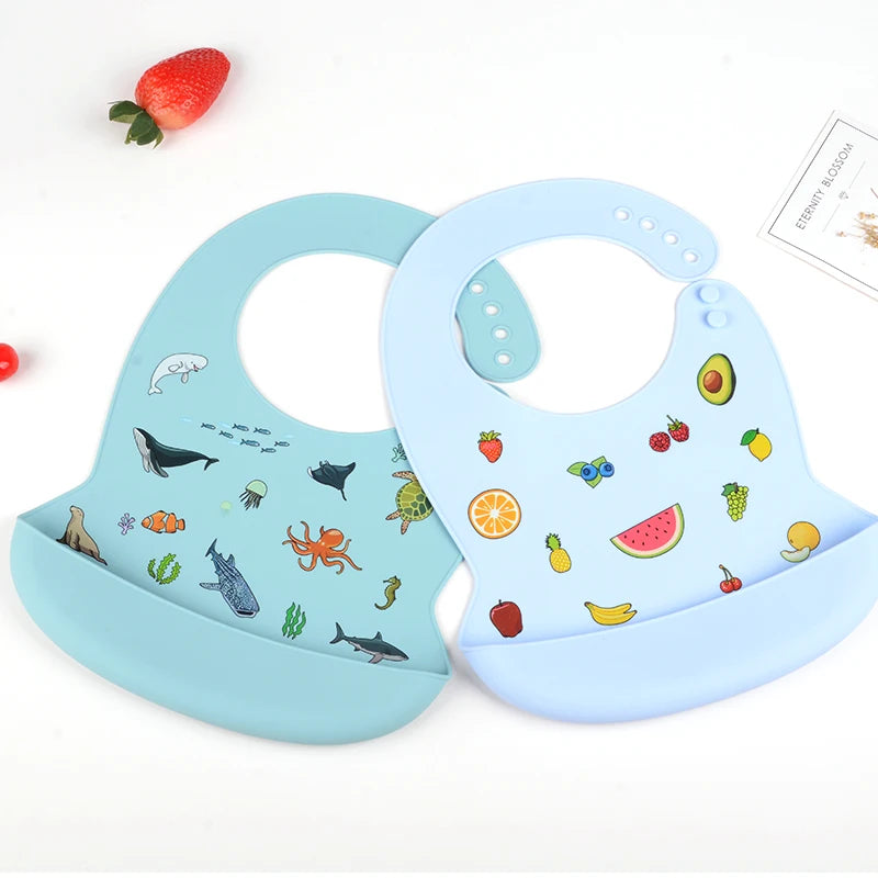 Silicone Babi Bib Waterproof Saliva Dripping Banana Bibs Cartoon Newborn Feeding Soft Edible Aprons Baby Adjustable Burp Scarf