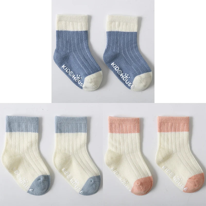 3 Pairs/lot Children's Socks Solid Striped Four Seasons Boy Anti Slip Newborn Baby Socks Cotton Infant Socks For Girls 0-36Month