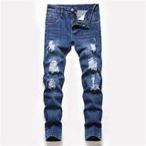 Boys' Straight-leg Ripped Jeans Children Washed Distressed Stretch Denim Trousers Big Kids Casual Pants 5-16y