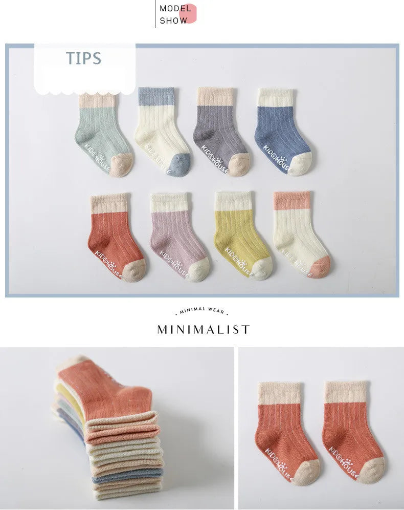 3 Pairs/lot Children's Socks Solid Striped Four Seasons Boy Anti Slip Newborn Baby Socks Cotton Infant Socks For Girls 0-36Month