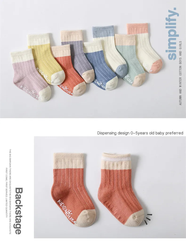 3 Pairs/lot Children's Socks Solid Striped Four Seasons Boy Anti Slip Newborn Baby Socks Cotton Infant Socks For Girls 0-36Month