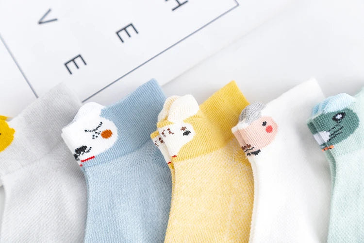 5Pairs/lot 0-2Y Baby Socks Summer Cotton 3D Cartoon Animal Kids Socks Girls Mesh Cute Newborn Boy Toddler Socks Baby