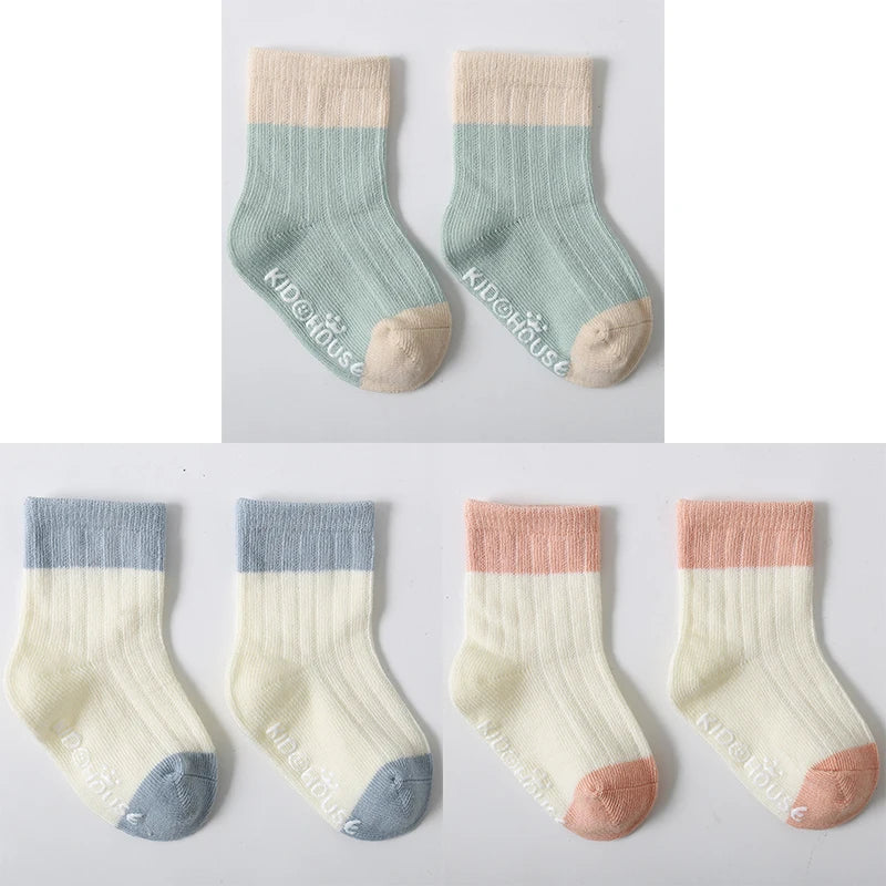 3 Pairs/lot Children's Socks Solid Striped Four Seasons Boy Anti Slip Newborn Baby Socks Cotton Infant Socks For Girls 0-36Month