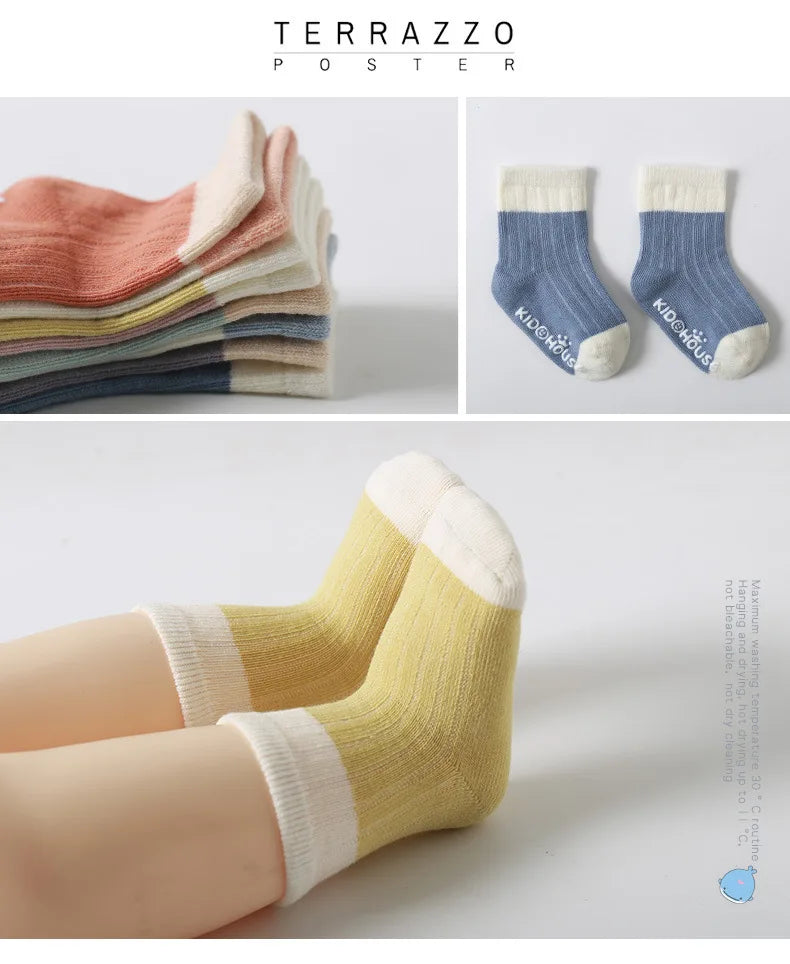 3 Pairs/lot Children's Socks Solid Striped Four Seasons Boy Anti Slip Newborn Baby Socks Cotton Infant Socks For Girls 0-36Month