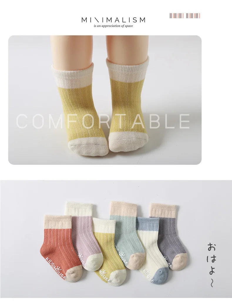 3 Pairs/lot Children's Socks Solid Striped Four Seasons Boy Anti Slip Newborn Baby Socks Cotton Infant Socks For Girls 0-36Month