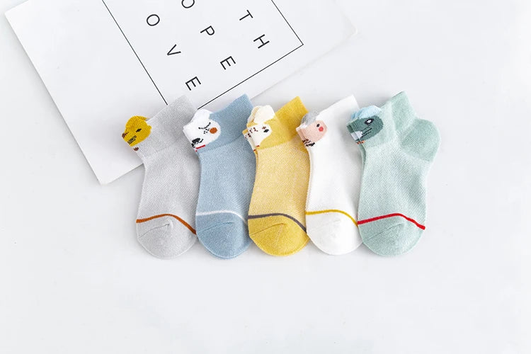 5Pairs/lot 0-2Y Baby Socks Summer Cotton 3D Cartoon Animal Kids Socks Girls Mesh Cute Newborn Boy Toddler Socks Baby