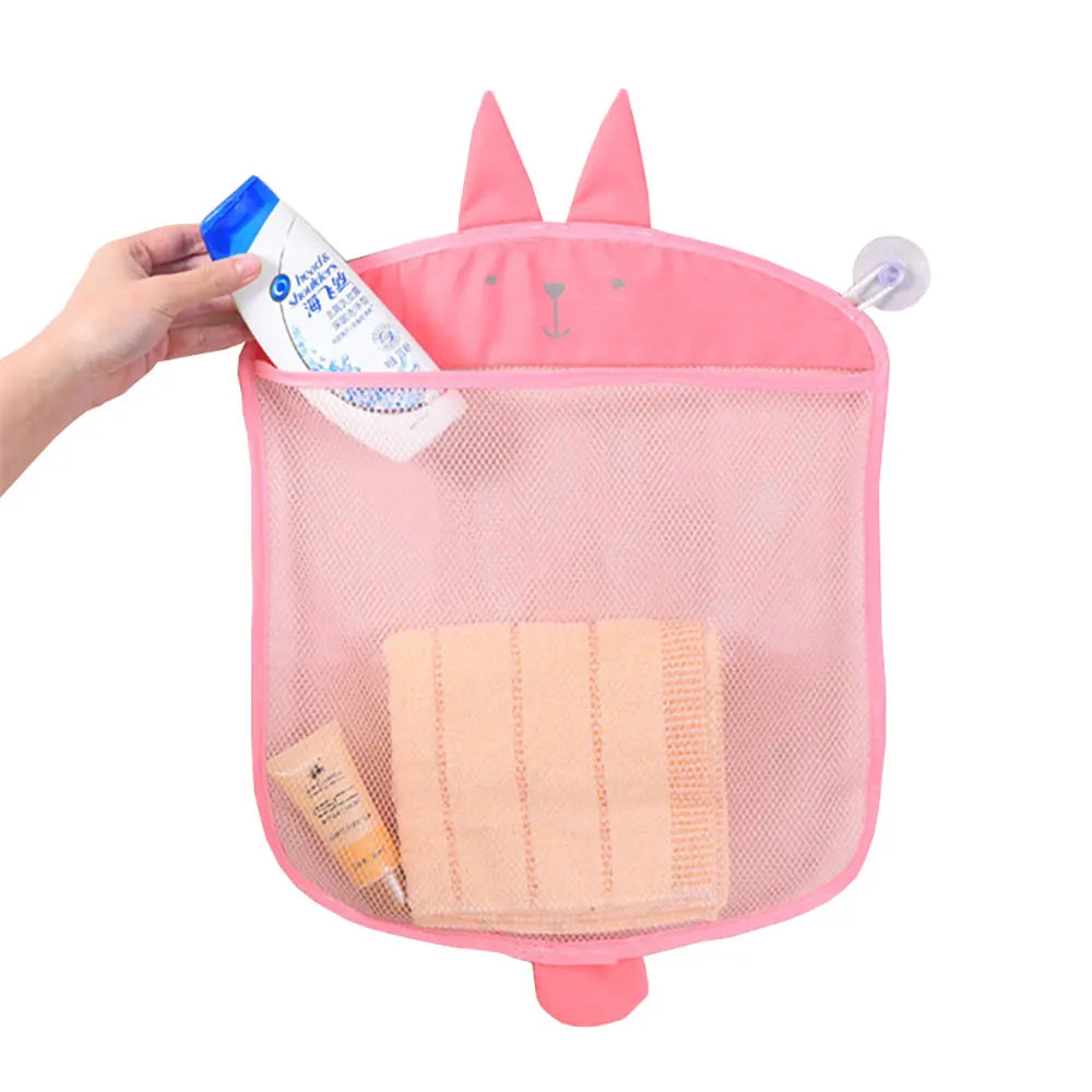 Silicone world Bathroom Sundries storage hanging bag Mesh Bag basket for Kids Bath Toys Bag Cartoon Waterproof Cloth hanging bag