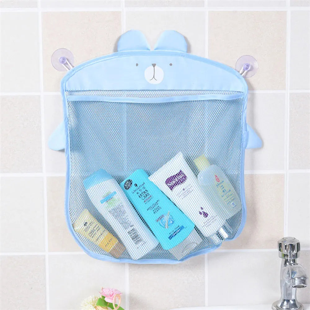 Silicone world Bathroom Sundries storage hanging bag Mesh Bag basket for Kids Bath Toys Bag Cartoon Waterproof Cloth hanging bag