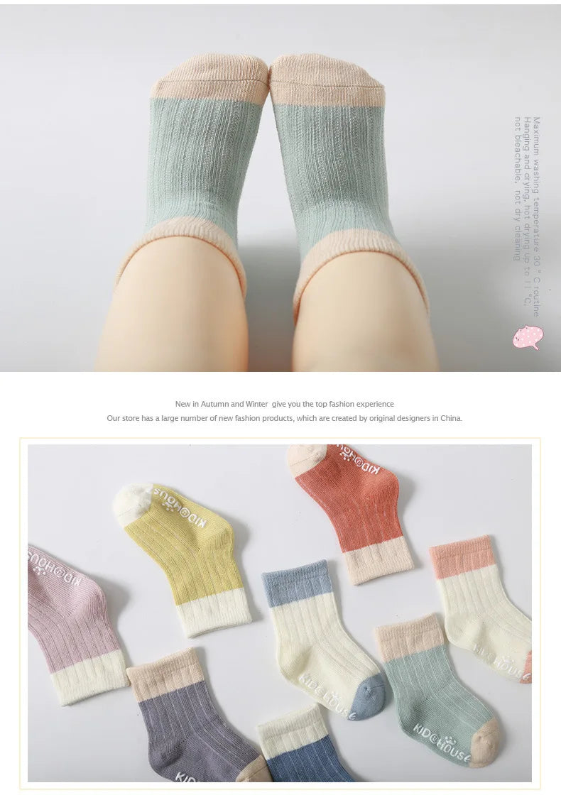 3 Pairs/lot Children's Socks Solid Striped Four Seasons Boy Anti Slip Newborn Baby Socks Cotton Infant Socks For Girls 0-36Month