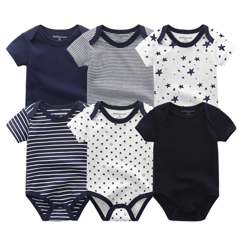 6Pieces Newborn Cotton Baby Boy Clothes Set Solid Color Sleeveless Baby Girl Clothes 0-12M Cartoon Print Bodysuits Summer Bebes