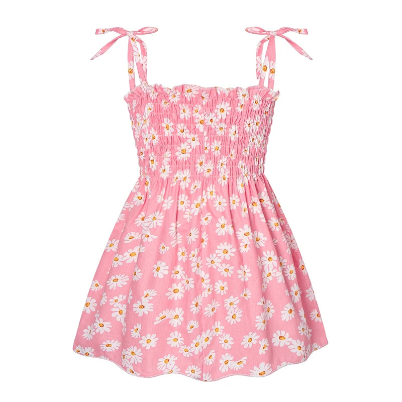 1-6 Years Kids Girls Sleeveless Flower Sundress Summer Beach Strap Princess Dress Cotton Children Clothes girls Casual Dresses