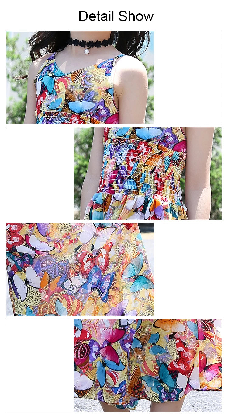 Girls Flower Bohemian Summer Dress ChildKids Girl Beach Dresses Chiffon Dresses Floral Teenager Girl's Clothes 6 8 10 12 14 Year