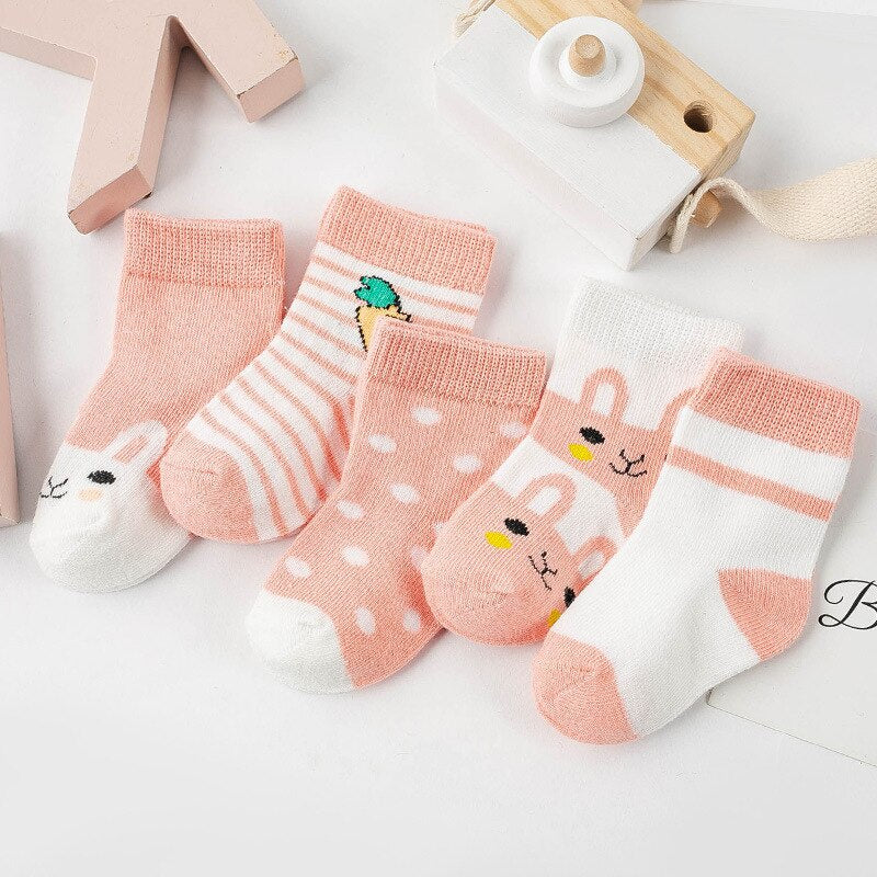 5Pairs Baby Socks Newborn Baby Boy Socks 0-1-3-7Y Kids Pure Cotton Animal Design Fadeless Soft Children's Socks for Girls