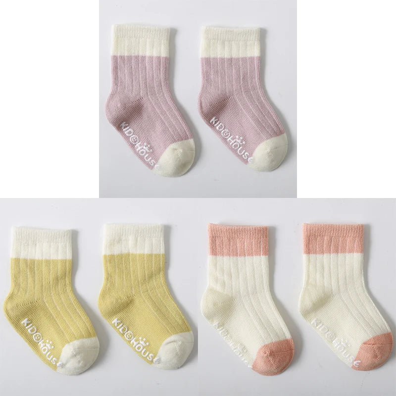 3 Pairs/lot Children's Socks Solid Striped Four Seasons Boy Anti Slip Newborn Baby Socks Cotton Infant Socks For Girls 0-36Month