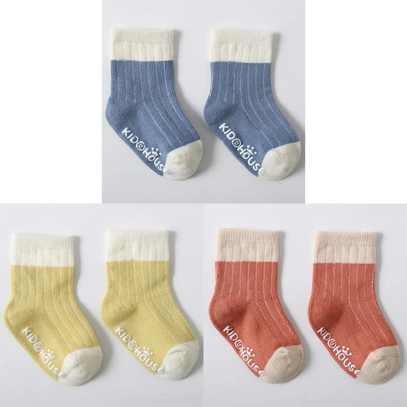 3 Pairs/lot Children's Socks Solid Striped Four Seasons Boy Anti Slip Newborn Baby Socks Cotton Infant Socks For Girls 0-36Month