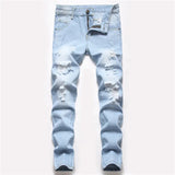 Boys' Straight-leg Ripped Jeans Children Washed Distressed Stretch Denim Trousers Big Kids Casual Pants 5-16y