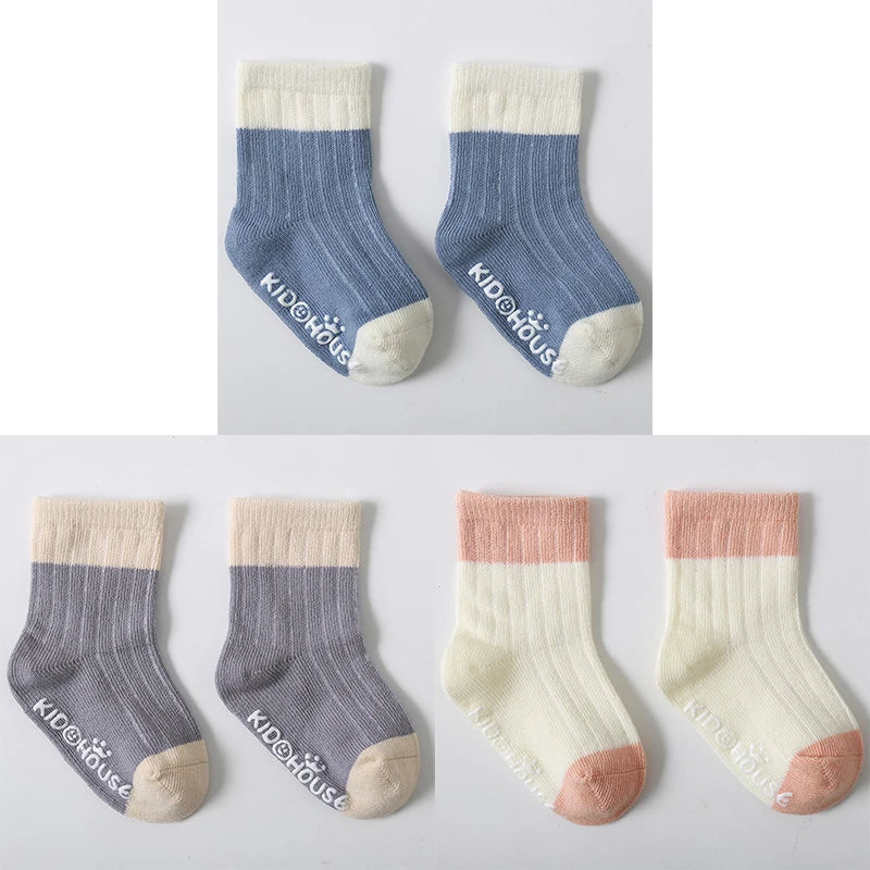 3 Pairs/lot Children's Socks Solid Striped Four Seasons Boy Anti Slip Newborn Baby Socks Cotton Infant Socks For Girls 0-36Month