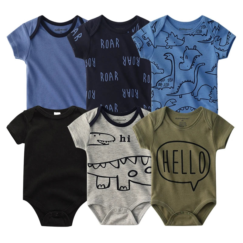 6Pieces Newborn Cotton Baby Boy Clothes Set Solid Color Sleeveless Baby Girl Clothes 0-12M Cartoon Print Bodysuits Summer Bebes