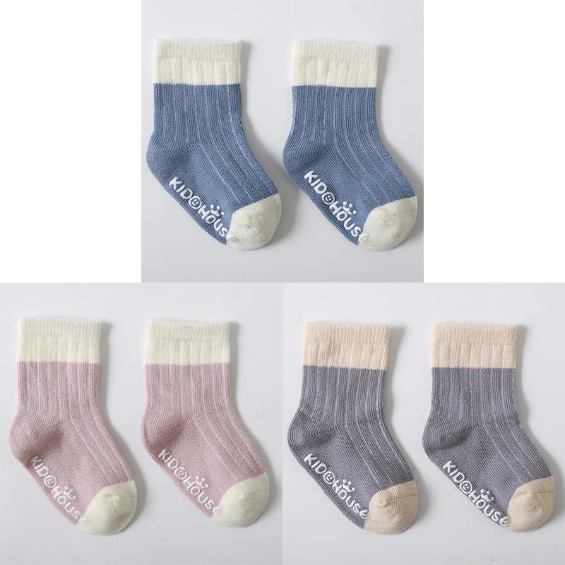 3 Pairs/lot Children's Socks Solid Striped Four Seasons Boy Anti Slip Newborn Baby Socks Cotton Infant Socks For Girls 0-36Month