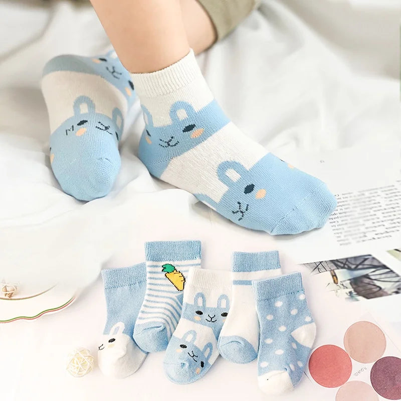 5Pairs Baby Socks Newborn Baby Boy Socks 0-1-3-7Y Kids Pure Cotton Animal Design Fadeless Soft Children's Socks for Girls