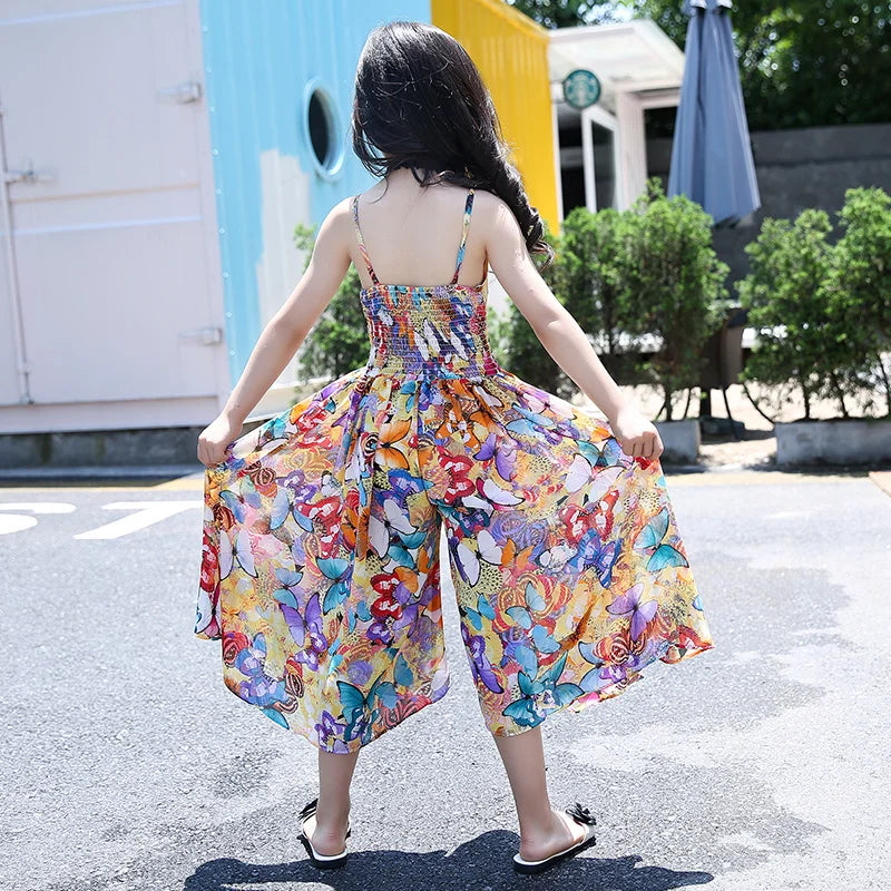 Girls Flower Bohemian Summer Dress ChildKids Girl Beach Dresses Chiffon Dresses Floral Teenager Girl's Clothes 6 8 10 12 14 Year