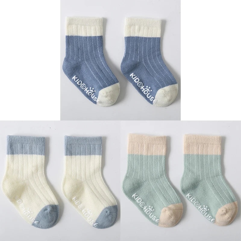 3 Pairs/lot Children's Socks Solid Striped Four Seasons Boy Anti Slip Newborn Baby Socks Cotton Infant Socks For Girls 0-36Month