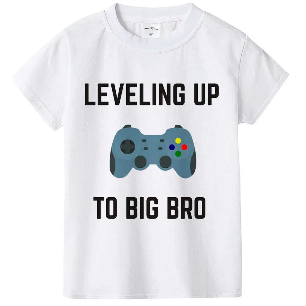 Big Brother O-Neck Short Shirt Leveling Up To Big Bro Toddler and Youth Crewneck Tee Boys Anouncement Fashion Tops Tee Shirts