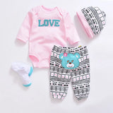 Fetchmous Baby Girl Clothes 3/4PCS/Lot Cotton Baby Boy Clothes White Hat/Bib+Pant+Bodysuits+Socks Newborn Girls Clothing Set