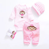 Fetchmous Baby Girl Clothes 3/4PCS/Lot Cotton Baby Boy Clothes White Hat/Bib+Pant+Bodysuits+Socks Newborn Girls Clothing Set