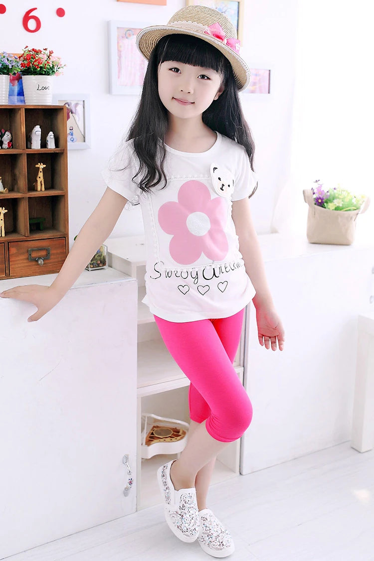 3-10years Girls Knee Length Kid Fifth Pants Candy Color Children Cropped Clothing Spring-Summer All-matches Bottoms Leggings