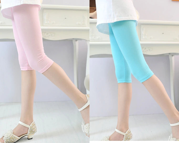 3-10years Girls Knee Length Kid Fifth Pants Candy Color Children Cropped Clothing Spring-Summer All-matches Bottoms Leggings