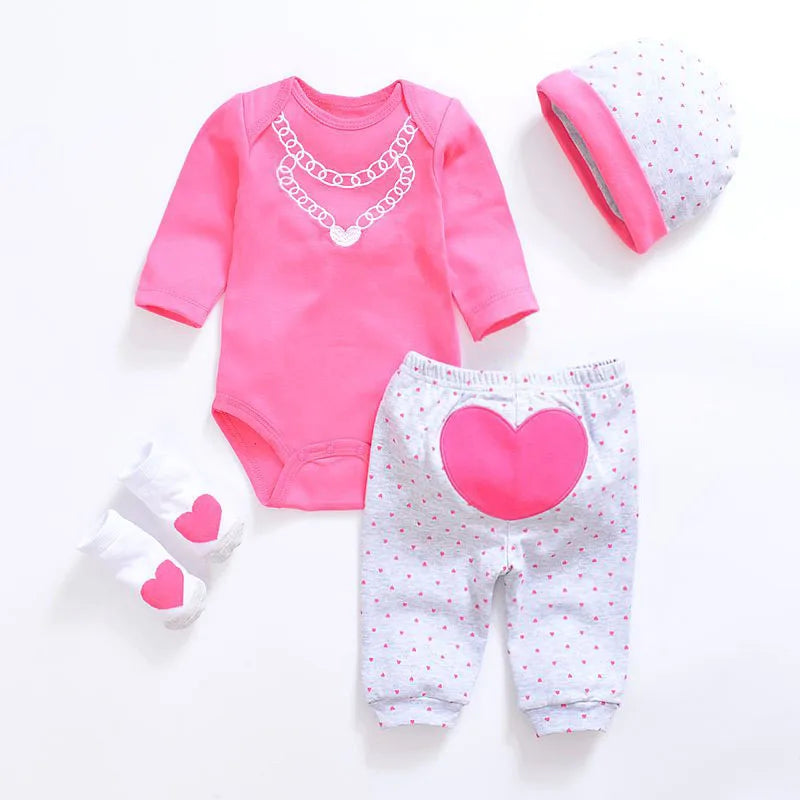 Fetchmous Baby Girl Clothes 3/4PCS/Lot Cotton Baby Boy Clothes White Hat/Bib+Pant+Bodysuits+Socks Newborn Girls Clothing Set