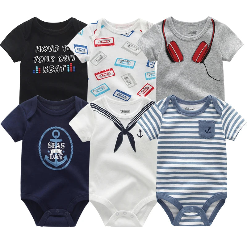 6Pieces Newborn Cotton Baby Boy Clothes Set Solid Color Sleeveless Baby Girl Clothes 0-12M Cartoon Print Bodysuits Summer Bebes